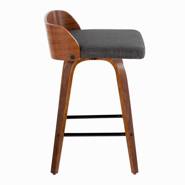Maya 26 Inch Walnut Wood Charcoal Swivel Counter Stools Set of 2 6