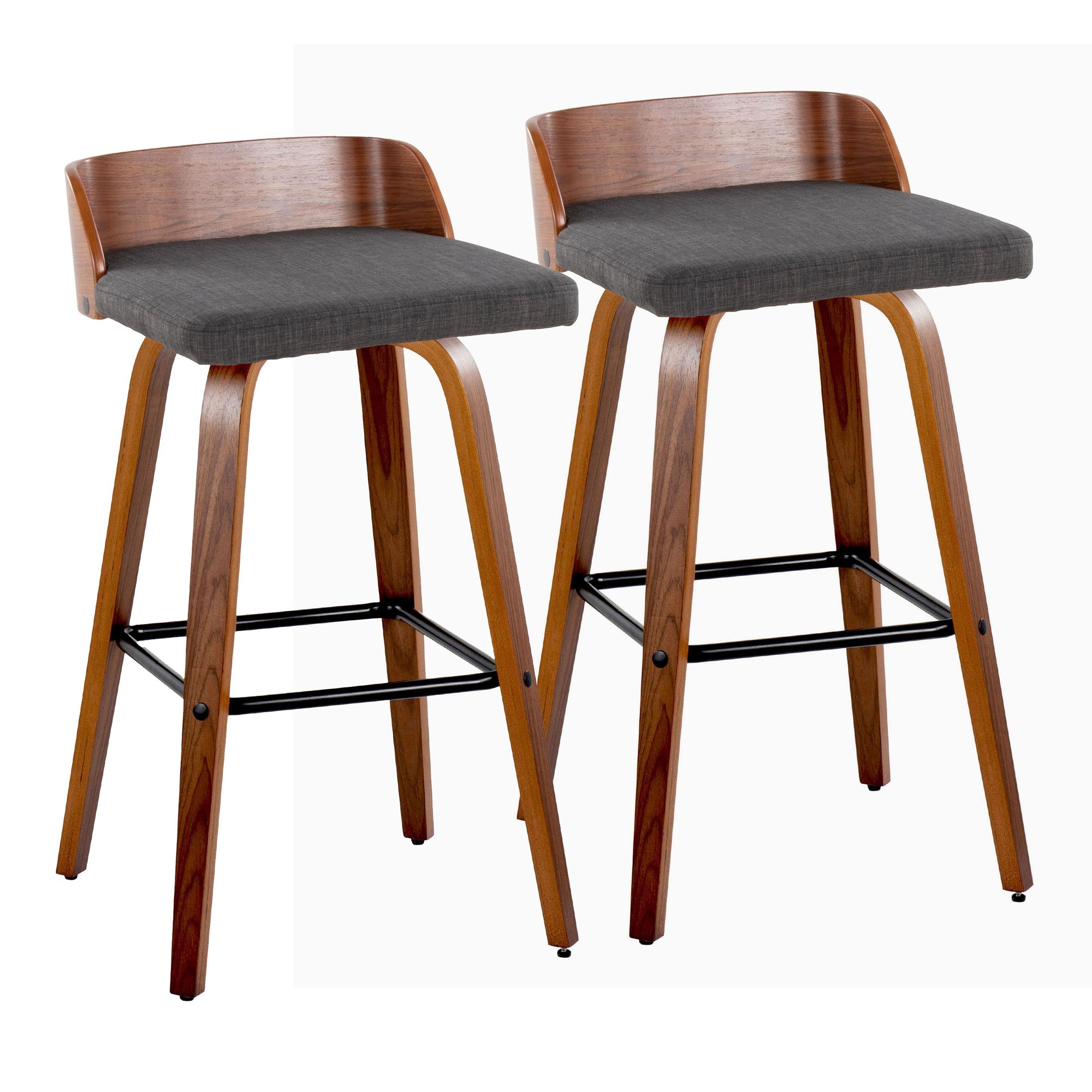 Maya 30-Inch Mid-Century Modern Swivel Barstool Walnut and Charcoal (Set of 2) 5 Maya 30-Inch Mid-Century Modern Swivel Barstool Walnut and Charcoal (Set of 2) - Image 5