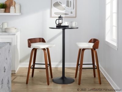 Maya 30-Inch Mid-Century Modern Swivel Barstool Walnut and Charcoal (Set of 2)