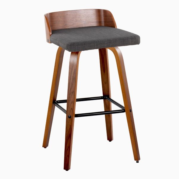 Maya 30 Inch Mid Century Modern Swivel Barstool Walnut and Charcoal Set of 2 5