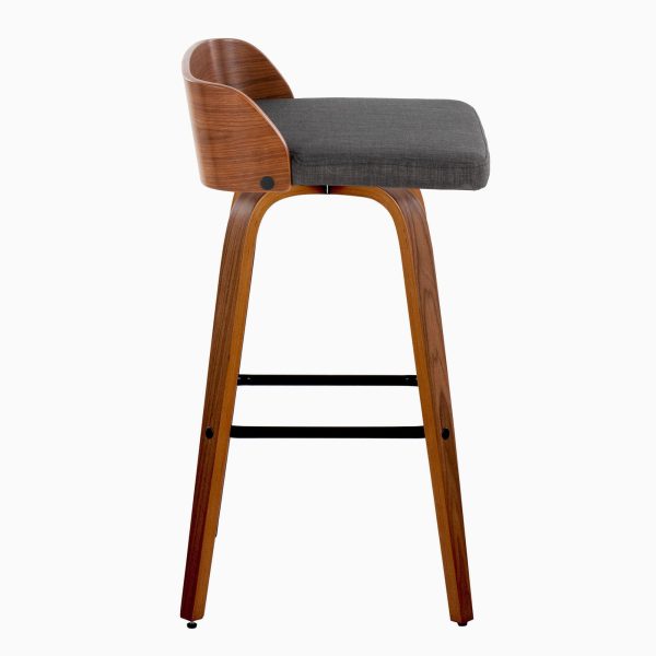 Maya 30 Inch Mid Century Modern Swivel Barstool Walnut and Charcoal Set of 2 6