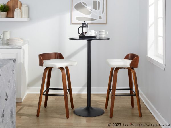 Maya 30 Inch Mid Century Modern Swivel Barstool Walnut and Charcoal Set of 2