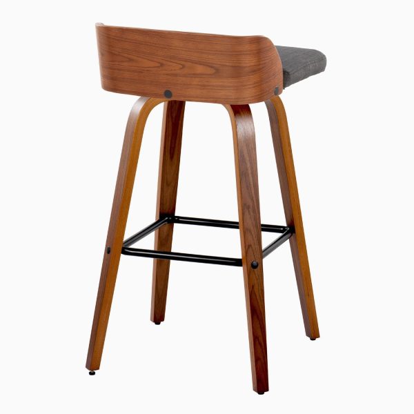 Maya 30 Inch Mid Century Modern Swivel Barstool Walnut and Charcoal Set of 2 7