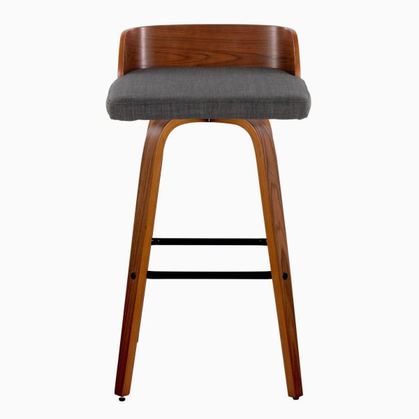 Maya 30 Inch Mid Century Modern Swivel Barstool Walnut and Charcoal Set of 2 9