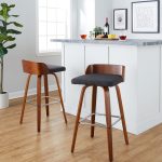 Maya 30 Mid-Century Modern Walnut and Charcoal Barstools (Set of 2)