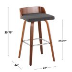 Maya 30 Mid-Century Modern Walnut and Charcoal Barstools (Set of 2)