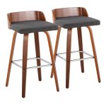 Maya 30 Mid-Century Modern Walnut and Charcoal Barstools (Set of 2)