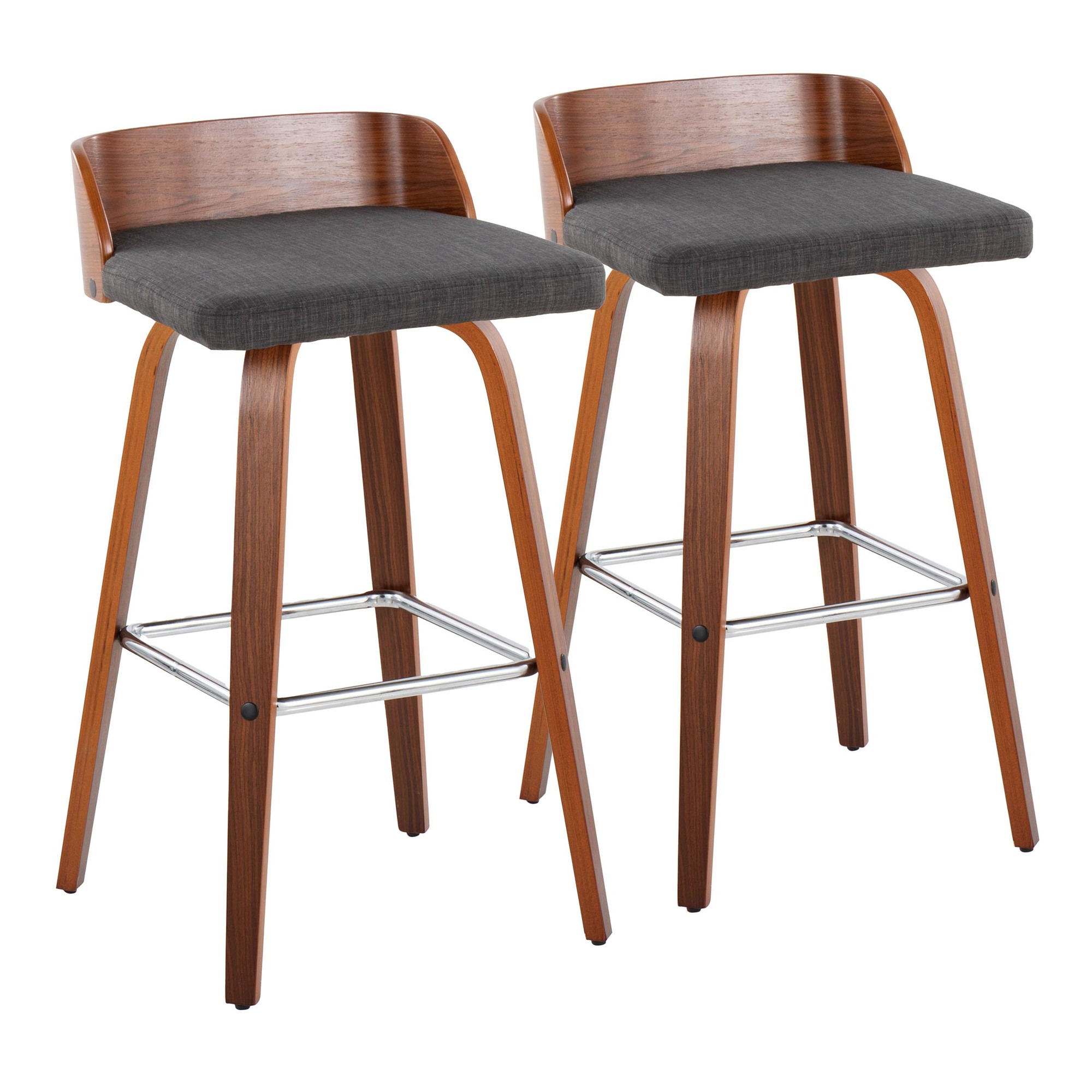 Maya 30 Mid-Century Modern Walnut and Charcoal Barstools (Set of 2) 5 Maya 30 Mid-Century Modern Walnut and Charcoal Barstools (Set of 2) - Image 5