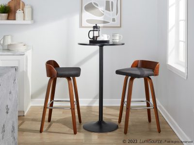 Maya 30 Mid-Century Modern Walnut and Charcoal Barstools (Set of 2)