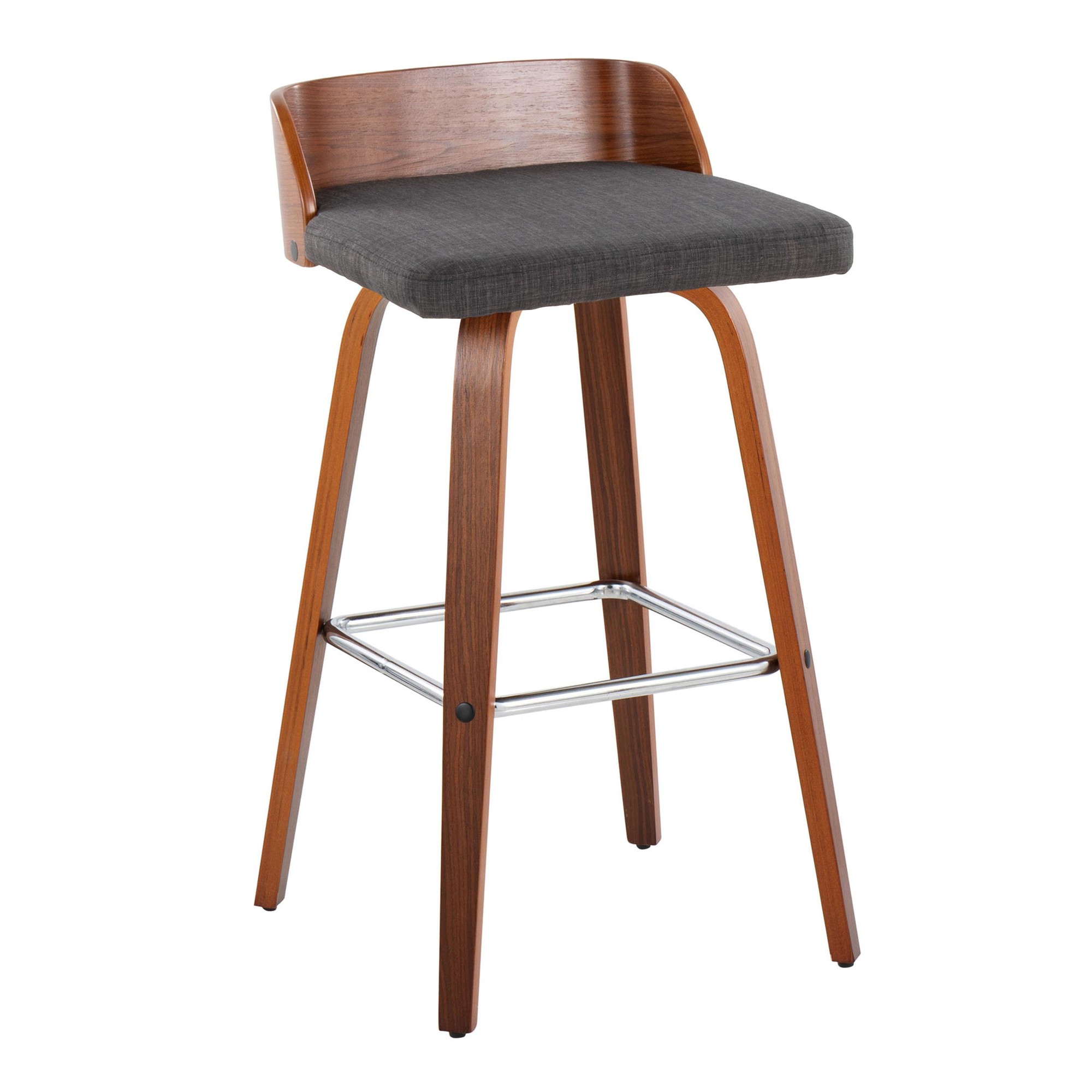 Maya 30 Mid-Century Modern Walnut and Charcoal Barstools (Set of 2) 6 Maya 30 Mid-Century Modern Walnut and Charcoal Barstools (Set of 2) - Image 6