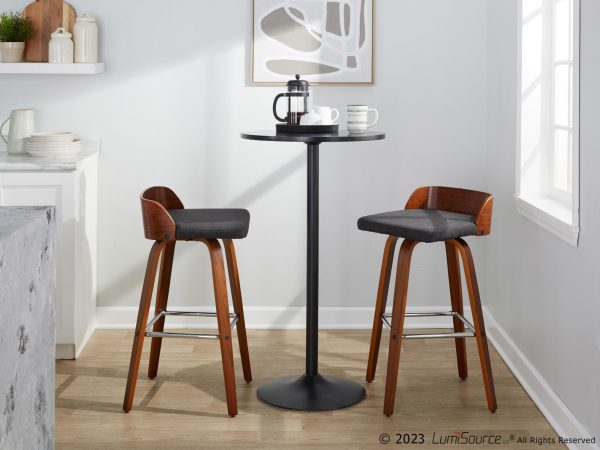 Maya 30 Mid Century Modern Walnut and Charcoal Barstools Set of 2