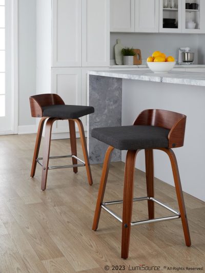 Maya Walnut Charcoal Mid-Century Counter Stool Set (Set of 2)