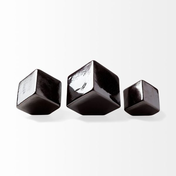 Mayweather Set of 3 Black Geometric Ceramic Cubes 4