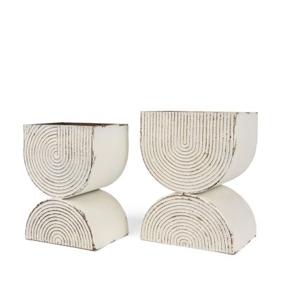 Medina Off White w/ Gold Antiquing Tall Metal Planters (Set of 2)