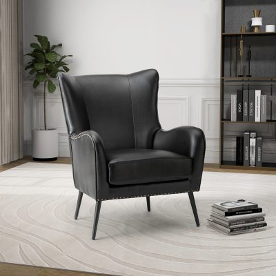 Meleagrides Black Vegan Leather Wingback Armchair
