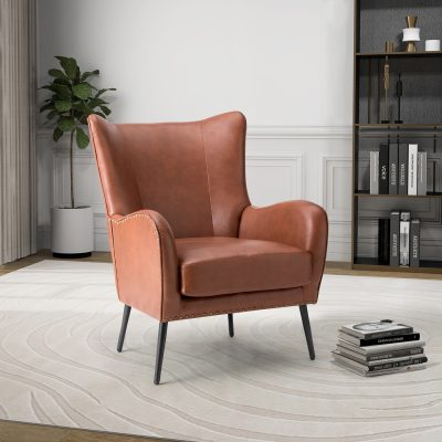 Meleagrides Brown Vegan Leather Wingback Armchair