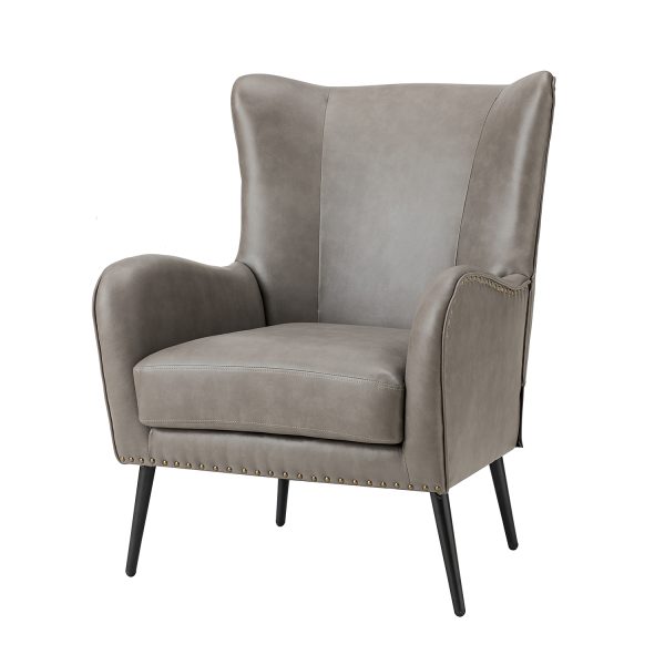 Meleagrides Grey Vegan Leather Wingback Armchair 1