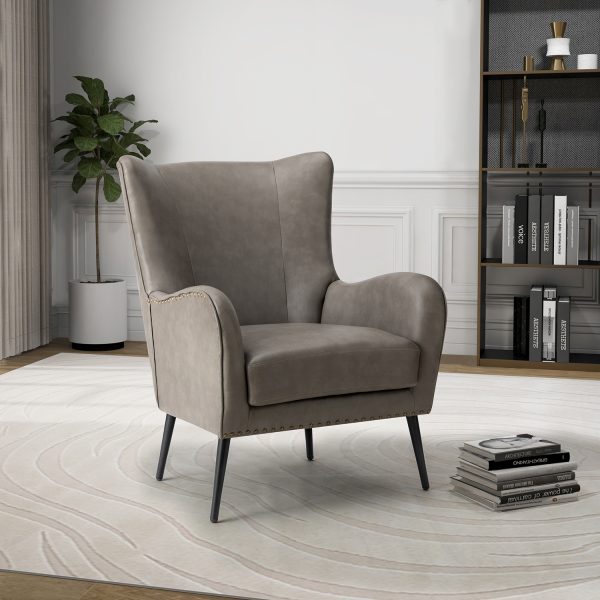 Meleagrides Grey Vegan Leather Wingback Armchair