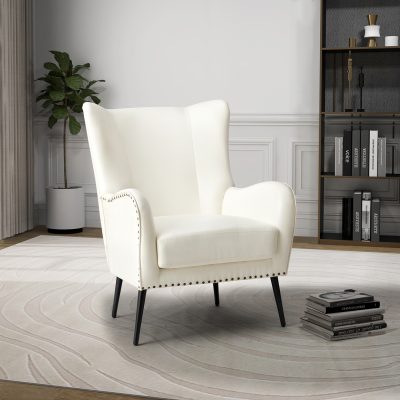 Meleagrides Ivory Vegan Leather Wingback Armchair