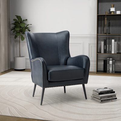 Meleagrides Navy Vegan Leather Wingback Armchair