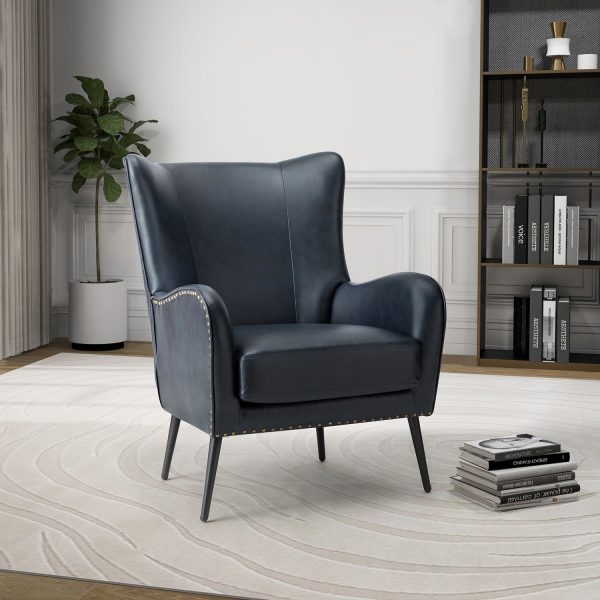 Meleagrides Navy Vegan Leather Wingback Armchair