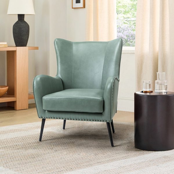 Meleagrides Sage Vegan Leather Wingback Armchair