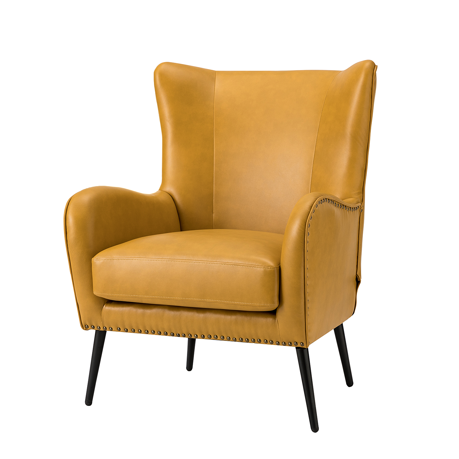 Meleagrides Yellow Vegan Leather Wingback Armchair 2 Meleagrides Yellow Vegan Leather Wingback Armchair - Image 2