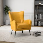 Meleagrides Yellow Vegan Leather Wingback Armchair 6 Meleagrides Yellow Vegan Leather Wingback Armchair