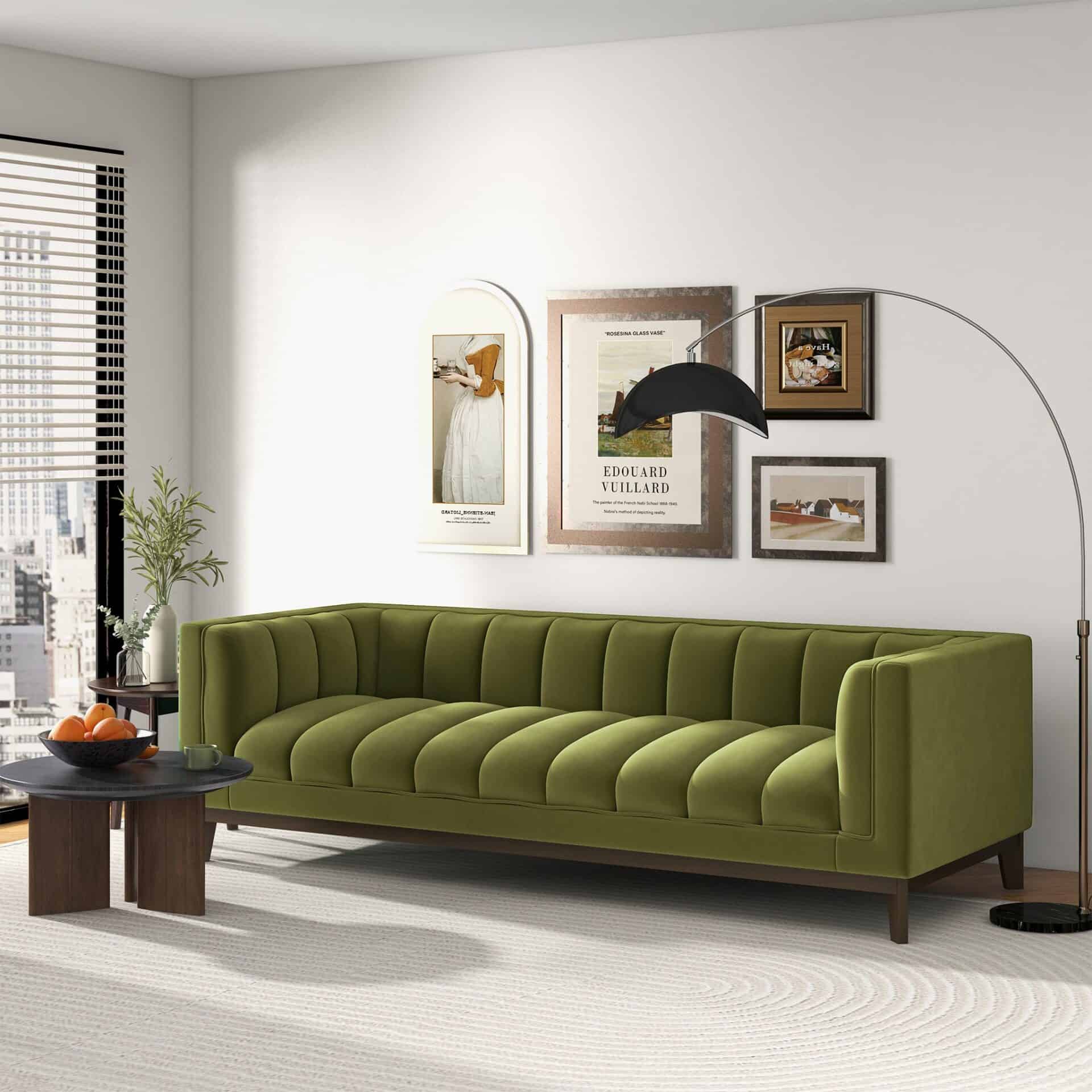 Mid Century Modern Green Velvet Sofa for Living Room 5 Mid Century Modern Green Velvet Sofa for Living Room - Image 5