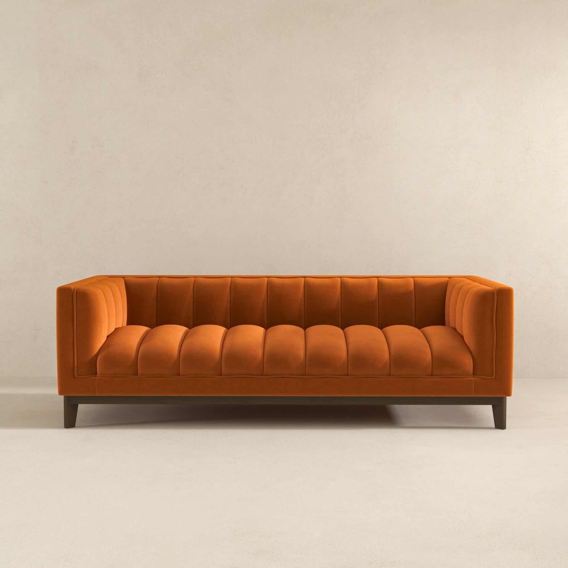 Orange Velvet Mid Century Modern Sofa for Living Rooms 3 Orange Velvet Mid Century Modern Sofa for Living Rooms - Image 3
