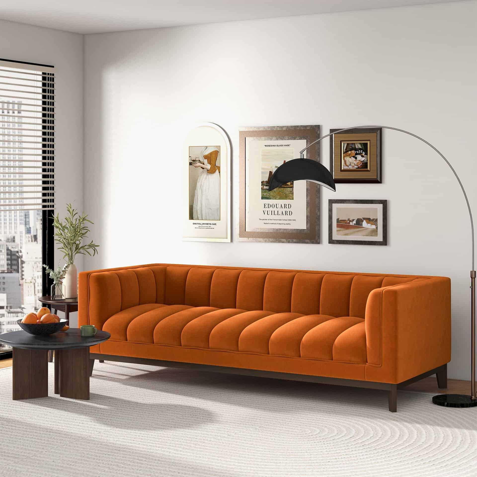 Orange Velvet Mid Century Modern Sofa for Living Rooms 9 Orange Velvet Mid Century Modern Sofa for Living Rooms