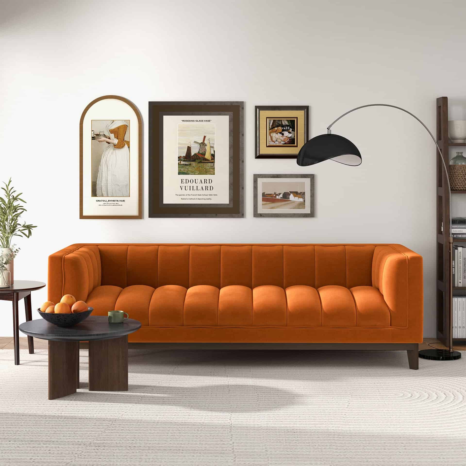 Orange Velvet Mid Century Modern Sofa for Living Rooms 8 Orange Velvet Mid Century Modern Sofa for Living Rooms