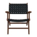 Black Leather Teak Wood Lounge Chair Modern Design