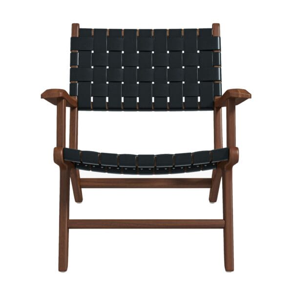 Black Leather Teak Wood Lounge Chair Modern Design