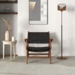 Black Leather Teak Wood Lounge Chair Modern Design