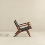 Black Leather Teak Wood Lounge Chair Modern Design