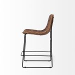 Meritt 37" Total Height Brown Leather Seat Black Metal Frame Stool