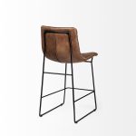 Meritt 37" Total Height Brown Leather Seat Black Metal Frame Stool