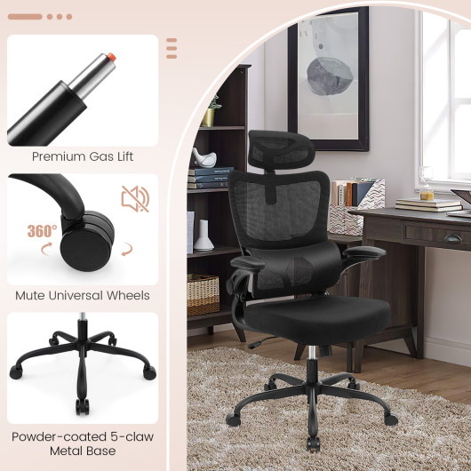 Ergonomic Mesh Office Chair with Lumbar Support and Flip-up Armrests 6 Ergonomic Mesh Office Chair with Lumbar Support and Flip-up Armrests - Image 6