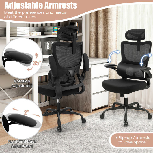 Ergonomic Mesh Office Chair with Lumbar Support and Flip-up Armrests 7 Ergonomic Mesh Office Chair with Lumbar Support and Flip-up Armrests - Image 7