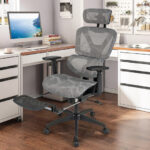 Adjustable Mesh Office Chair with Footrest and Tilting Backrest Gray