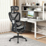 Adjustable Mesh Office Chair with Footrest and Tilting Backrest Gray