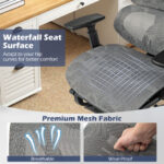 Adjustable Mesh Office Chair with Footrest and Tilting Backrest Gray