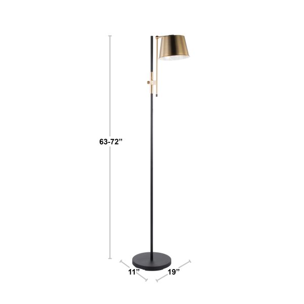 Metric Industrial Black and Antique Brass Adjustable Floor Lamp 14