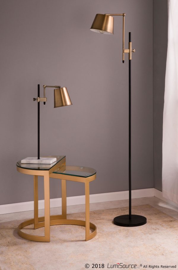 Metric Industrial Black and Antique Brass Adjustable Floor Lamp 3