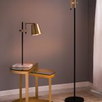 Metric Industrial Black and Antique Brass Adjustable Floor Lamp