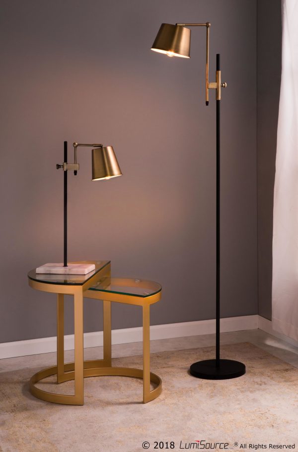 Metric Industrial Black and Antique Brass Adjustable Floor Lamp 4