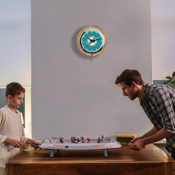 Miami Dolphins 14 Inch Neon Chrome Clock 1