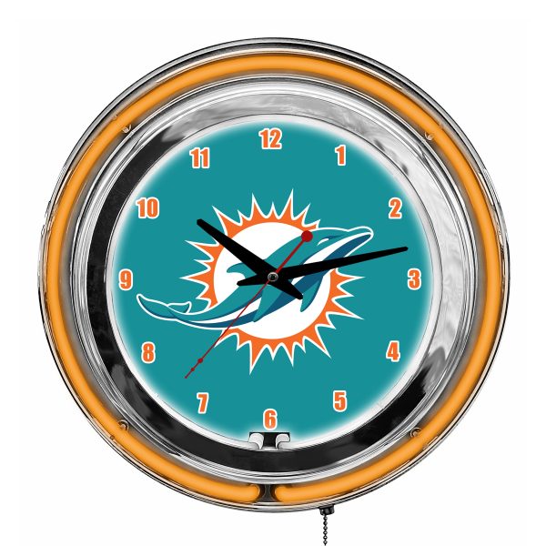 Miami Dolphins 14 Inch Neon Chrome Clock 3