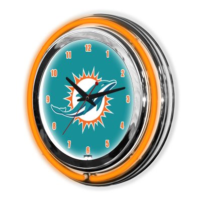 Miami Dolphins 14 Inch Neon Chrome Clock